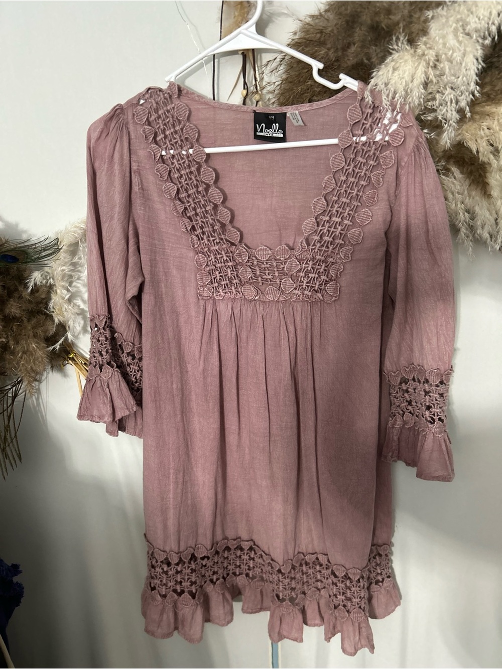 Noelle Dusty Rose Crochet-Trim Tunic Top